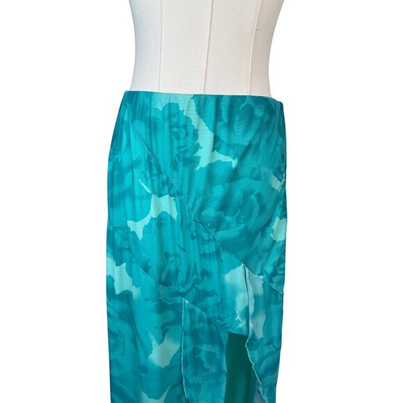 2/$30 NWT Something New Medium Turquoise/Teal Floral Ruffle Maxi Skirt Side Slit - Picture 4 of 16